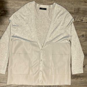 Zara Knit/Faux Leather Cardigan Grey
